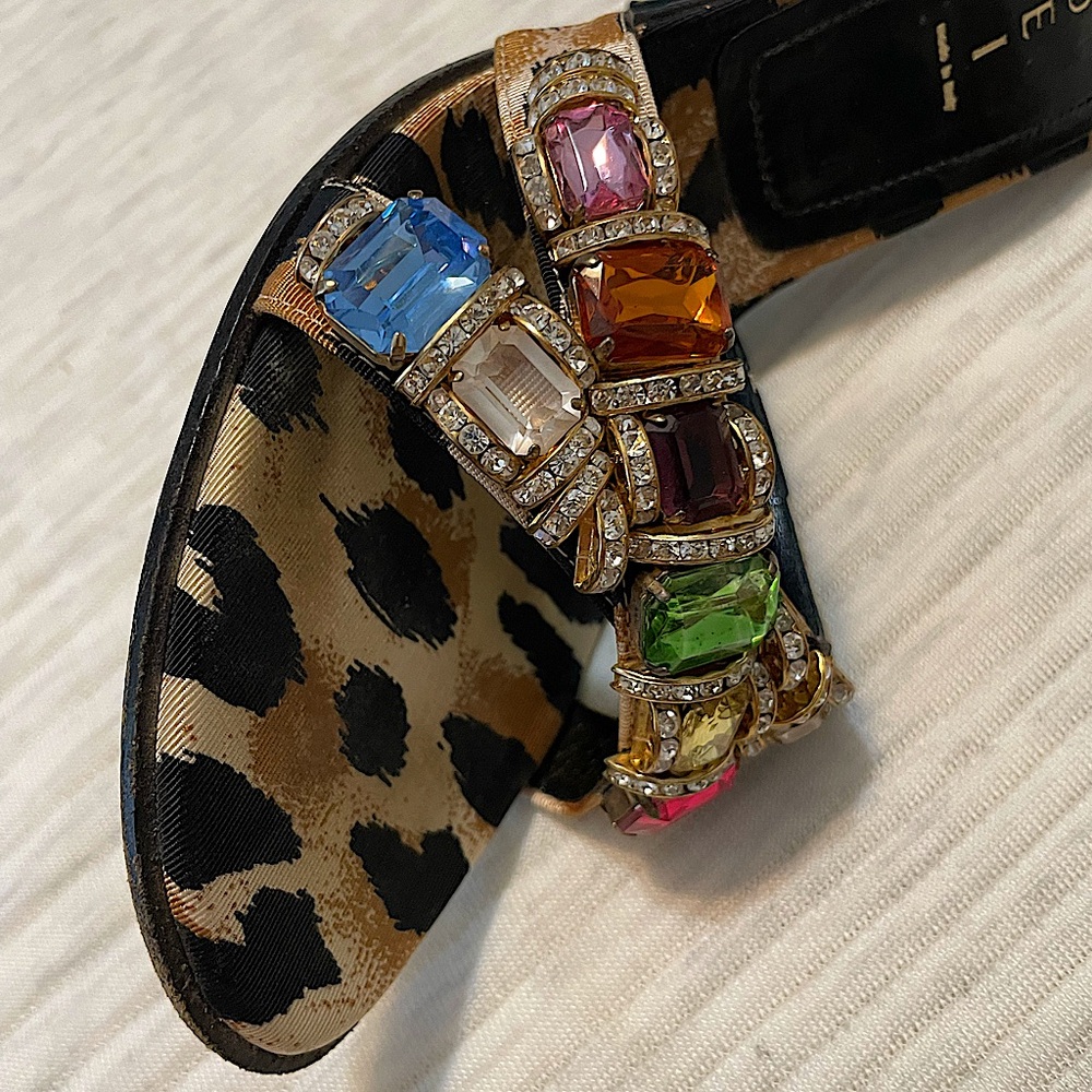 Flawless CASADEI jeweled animal print mule heels 10